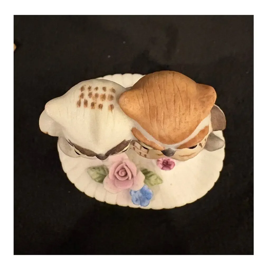 Vintage Owls Trinket Box 2 Owl Figurines Porcelain
